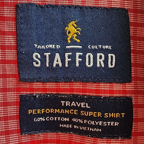 Stafford Red Check Button Down Shirt Size Large - Picture 10 of 16